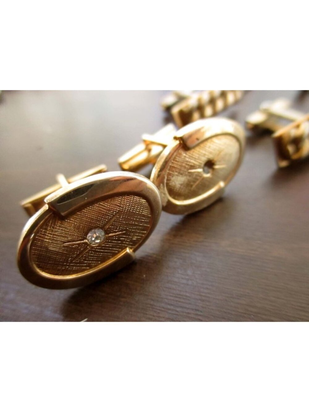 Set Of 3 Vintage Metal Cufflinks With Oval Rectangular Braided Chain Designs